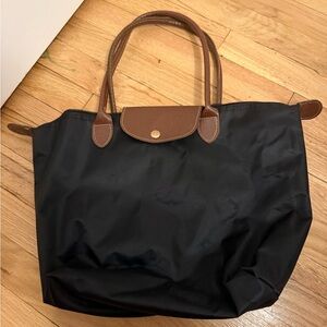 Black Tote Bag with Brown Trim - Classic Everyday Carry